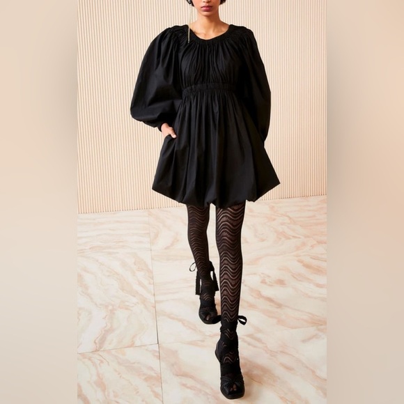 Ulla Johnson Black Martine Mini Dress Noir Bubble Hem‎ Long Sleeve Bateau Size 0 - Picture 1 of 15